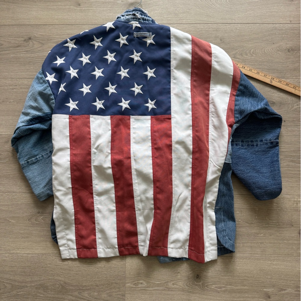 First Edition Vintage Blue Denim Jacket with Frayed Edges Size Medium - Picture 9 of 15